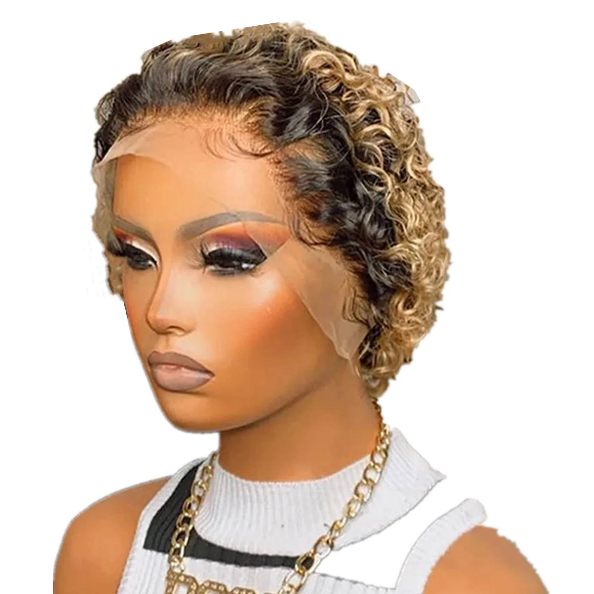Pixie Cut Wig Human Hair  613 Blonde 13x1  Lace Frontal Wig Curly Colored Human Hair Wigs For Black Women