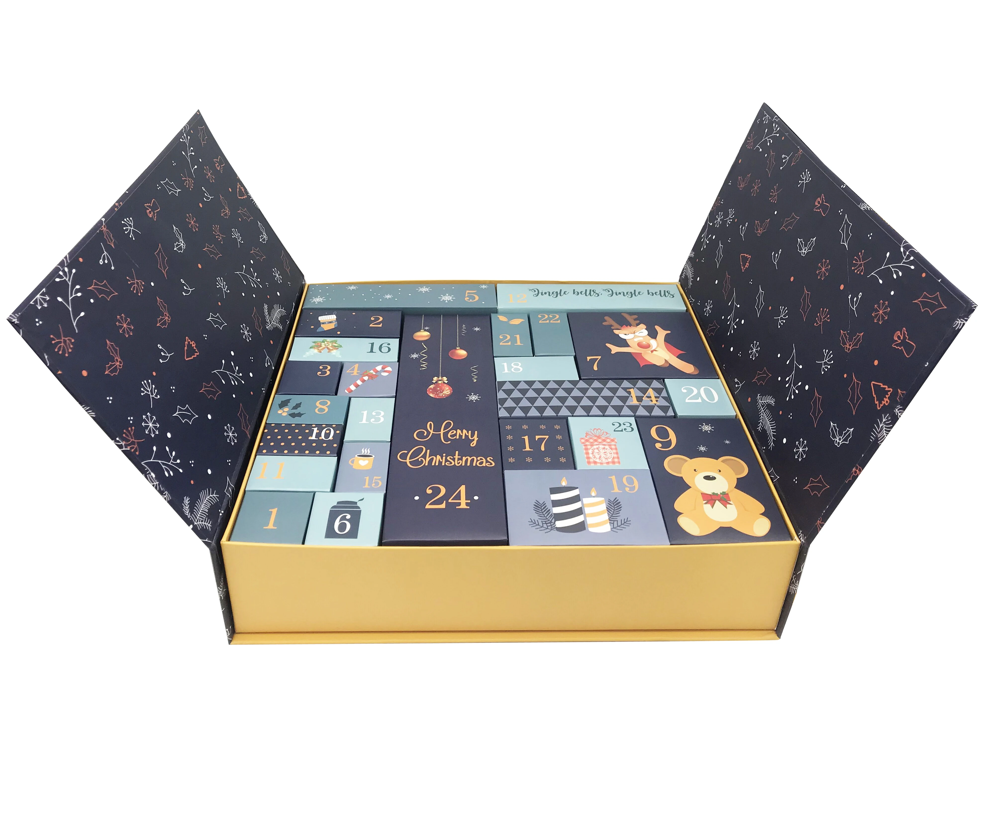 Custom Printed Packaging Chocolate Gift Box Christmas Ramadan Eid Countdown Advent Calendar with Plastic Tray Embossing Printing