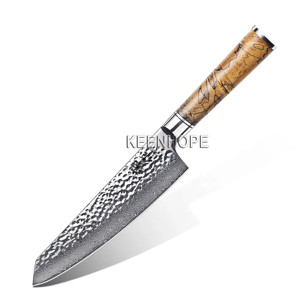 Stunning 8-Inch Chef Kiritsuke Japanese Knife 67-Layers Damascus Steel VG10 Core with Spalted Maple Wood Sharp Kitchen Knife