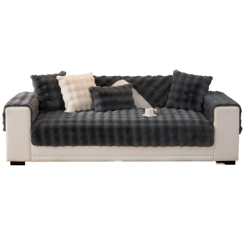 Thickened Rabbit Plush Non Slip Quilt Custom Seat Covers for Sofas /l shape sofa cover