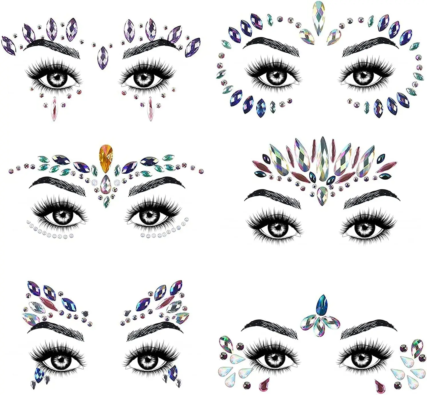 Mermaid face jewels sticker waterproof mermaid face painting rhinestone body tattoo gem crystal glitter stickers