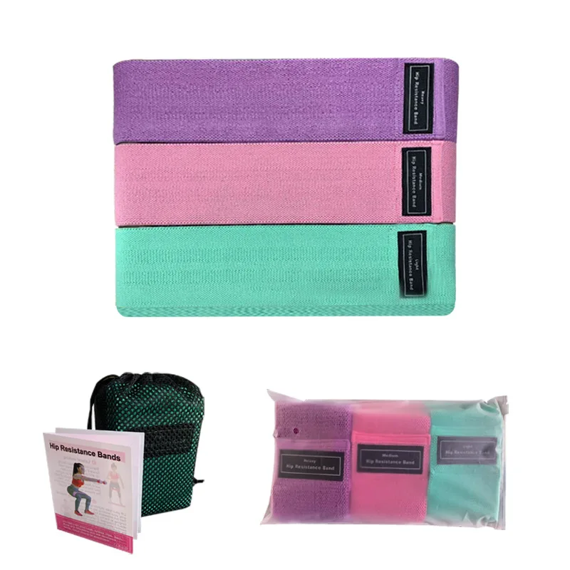 New Custom logo print home outdoor Fitness latex pink cloth fabric loop resistance woven band exercise band Set for gym