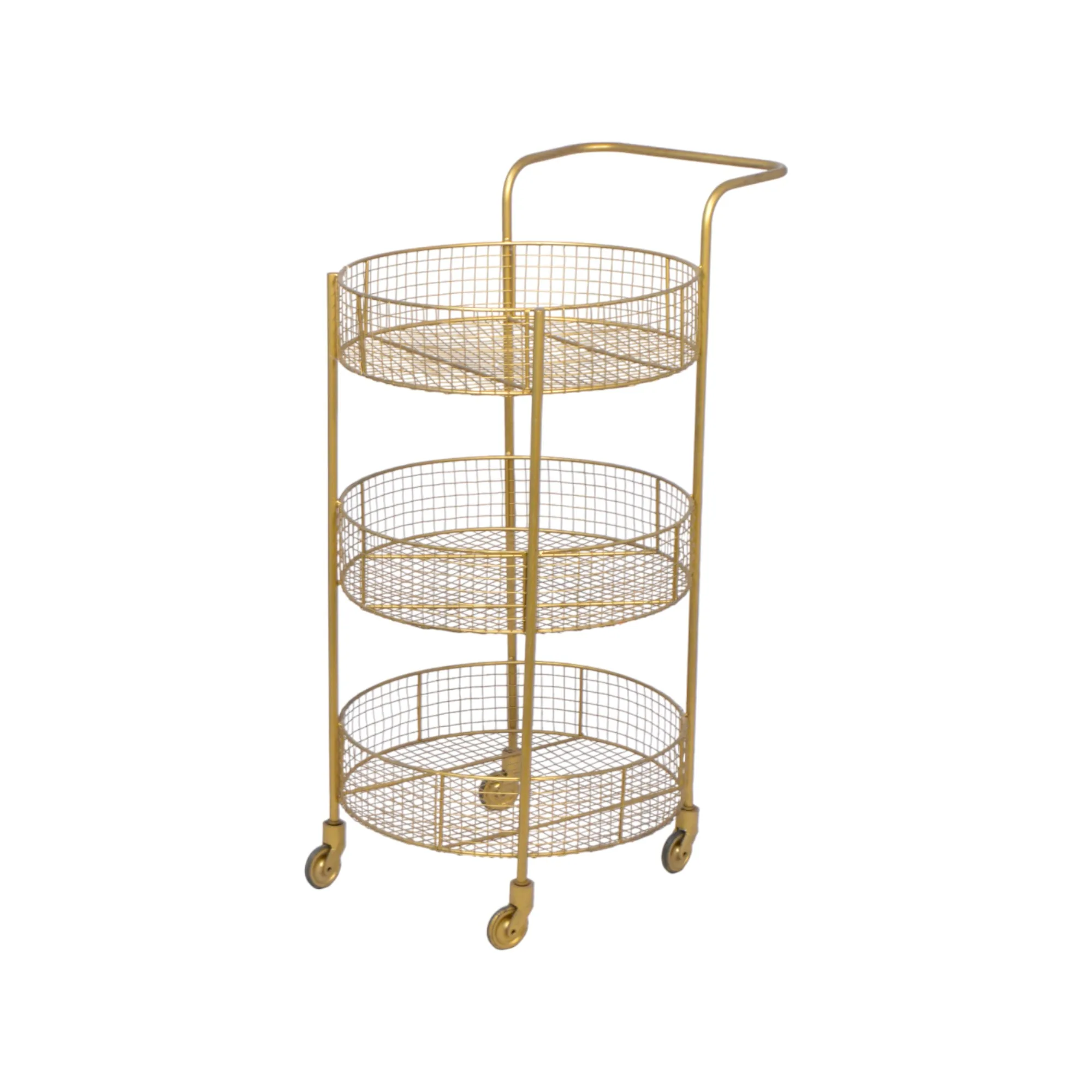 Customize 3 tier with 4 wheel Vegetable Fruit House Hold Mesh Basket with Handle Metal Storage Organizers Wire Kitchen Basket