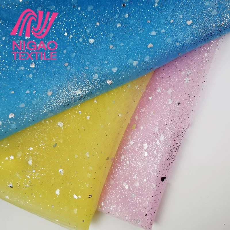 Customized printed foil tulle net fabric Love Design Swiss voile fabric for women girl dress