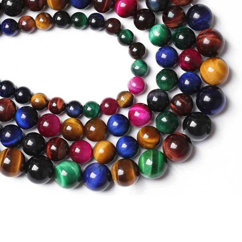 Wholesale natural gemstone 4/6/8/10/12/14mm mixed colors smooth round tiger eye stone loose beads for diy jewelry making