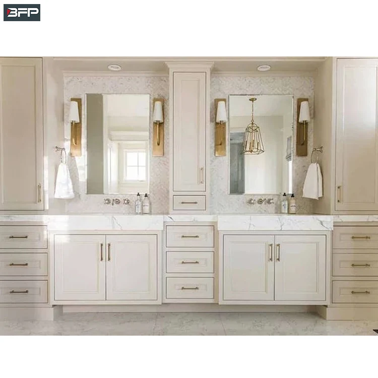 Customized Classical European Commercial Double Sink Bathroom Vanity Units