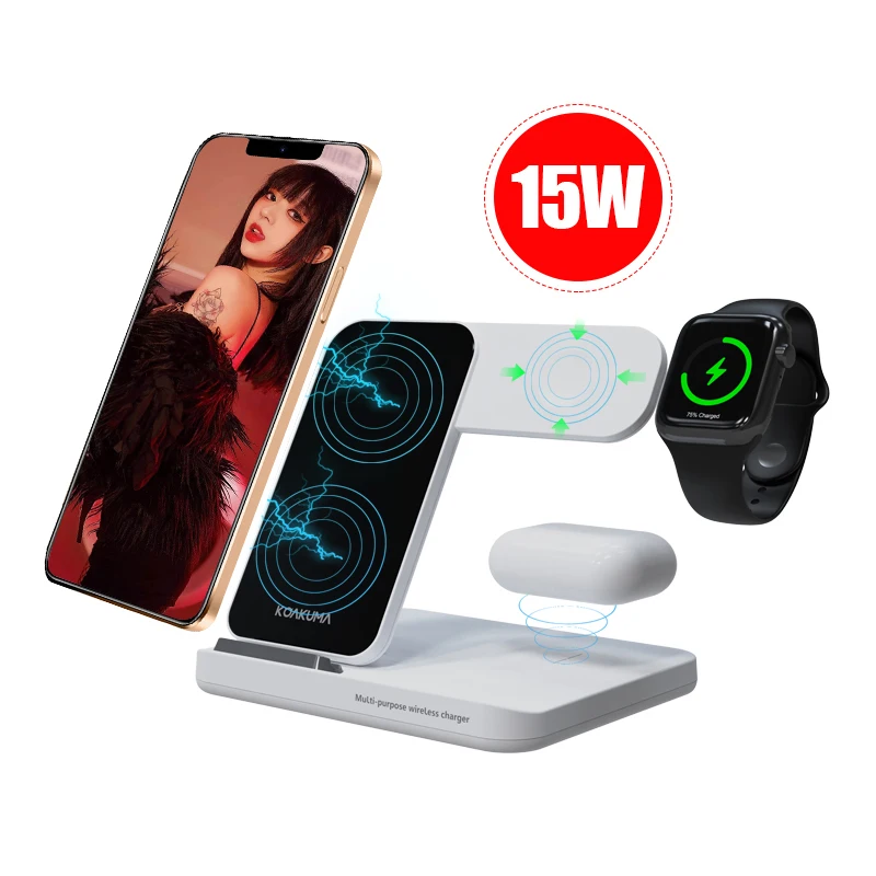 Hot Selling Amazon Trending 2023 Foldable Wireless Charging Station 3 in 1 for Apple Iphone Iwatch Airpods