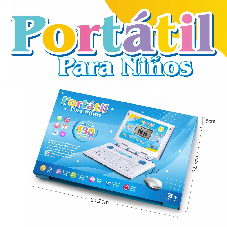 65 Functions children English and Spanish learning machine toy for kids educational bilingual learning laptop computer toy