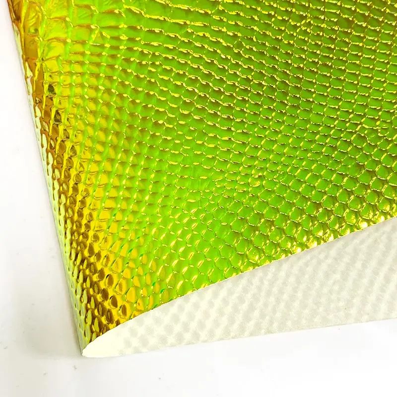 Laser Faux Leather Roll Green Snake Print Grain PU Synthetic Leather Holographic Embossed Vinyl Fabric For Totes/Purses/Decorate