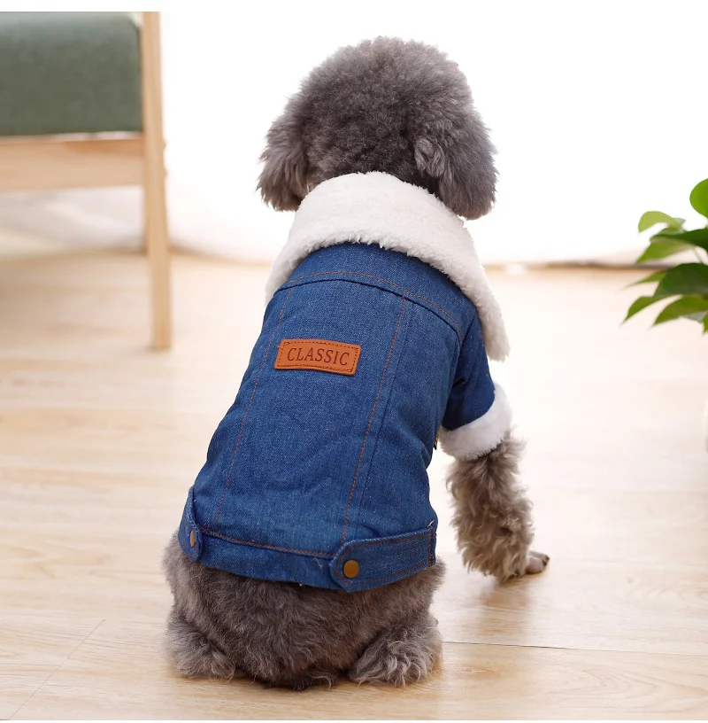 Wholesale Fashion Thick Winter Warm Wool Collar  Jeans Dog Coat Pet Denim Jacket