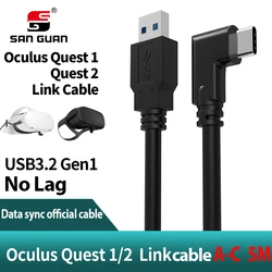 Made for oculus quest link cable 3.0 5M long Right Angle Usb 3.2 Gen1 type c For VR Headset