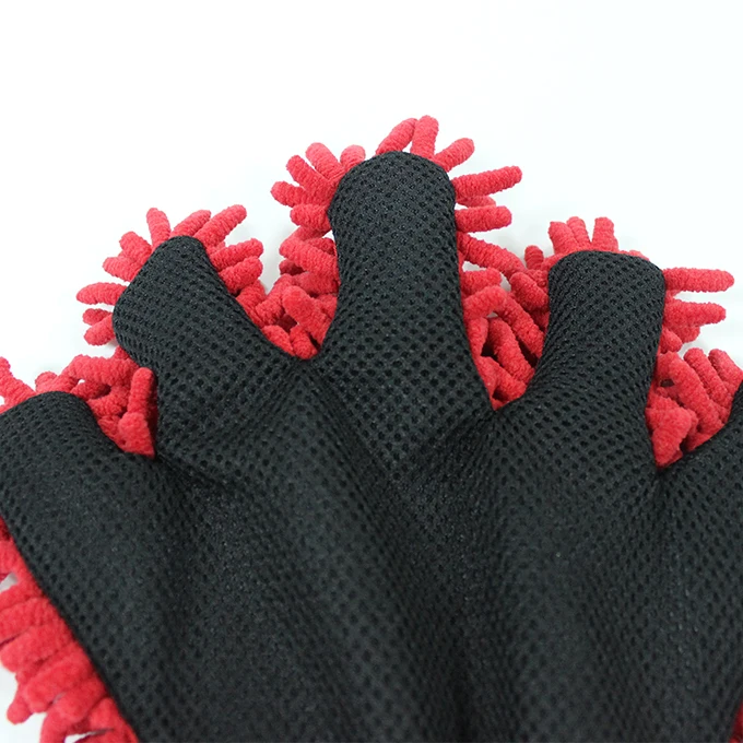 Plush soft multifunction double-sided chenille sponge microfiber 5 finger car wash mitt cleaning dusting glove