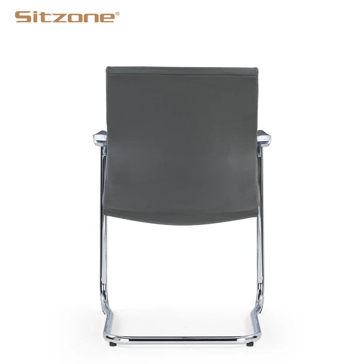 Modern grey leather stackable meeting room office visitors chair waiting