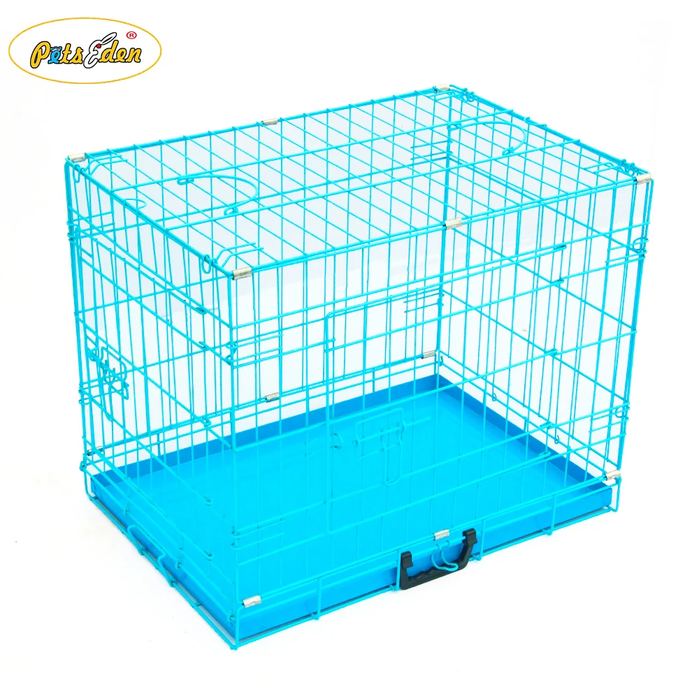 Оптовая продажа с фабрики складная металлическая клетка для собак кошек животных голубого цвета