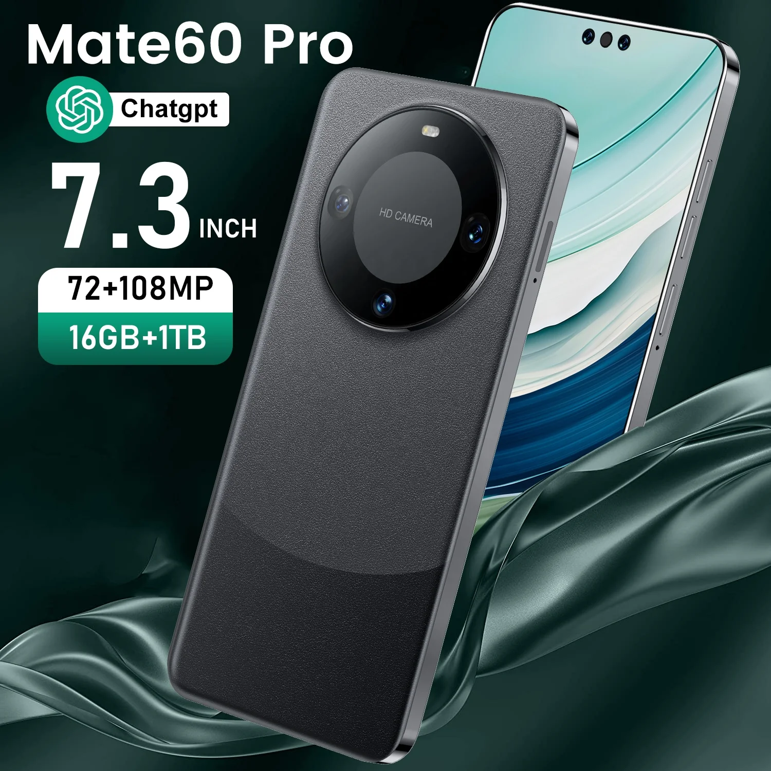 Mate 60 Pro 7.3 inch full screen global version mobile phone 16GB+1TB cell phone Android 10.0 face unlock 4G&5G smartphone