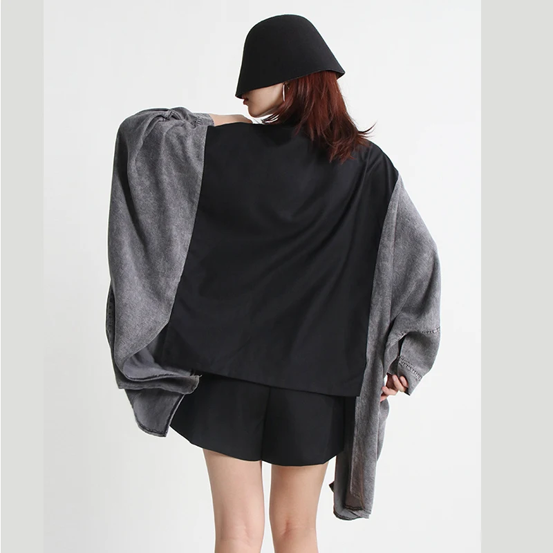 TWOTWINSTYLE Lapel Batwing Sleeve Patchwork Single Breasted Bat Sleeve Jackets For Women 2023
