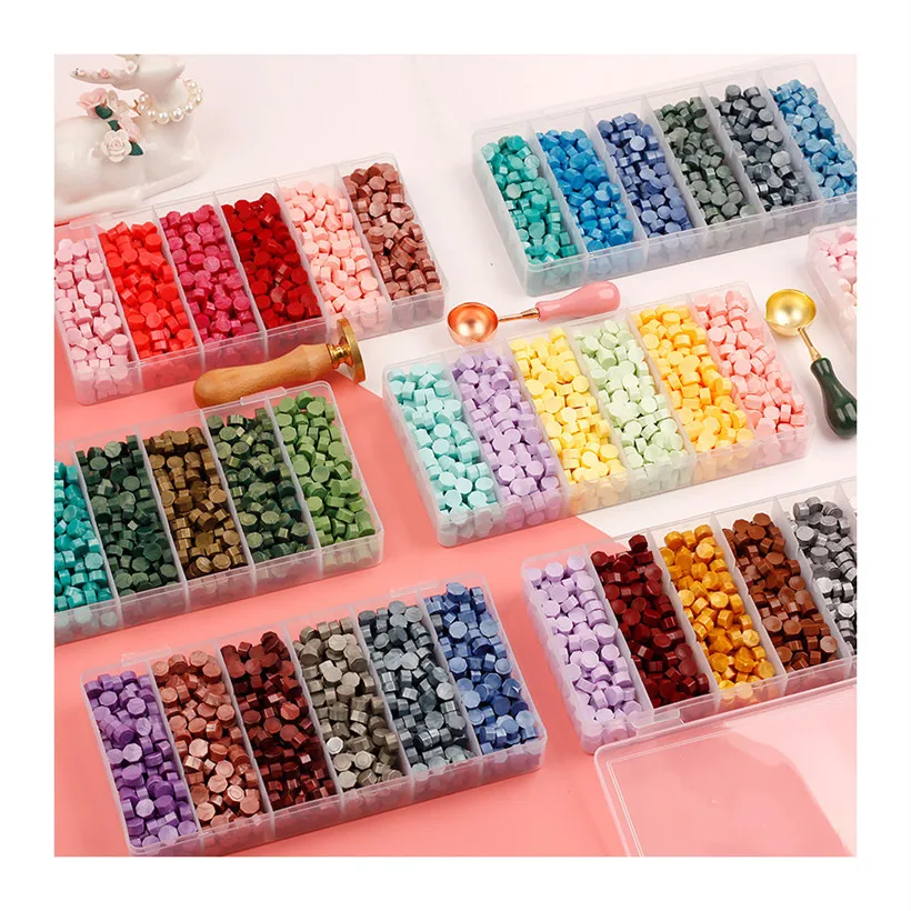 650pcs Plastic Box Packed Colorful Sealing Wax Beads Tray Wax Seal Beads Kit for Stamps