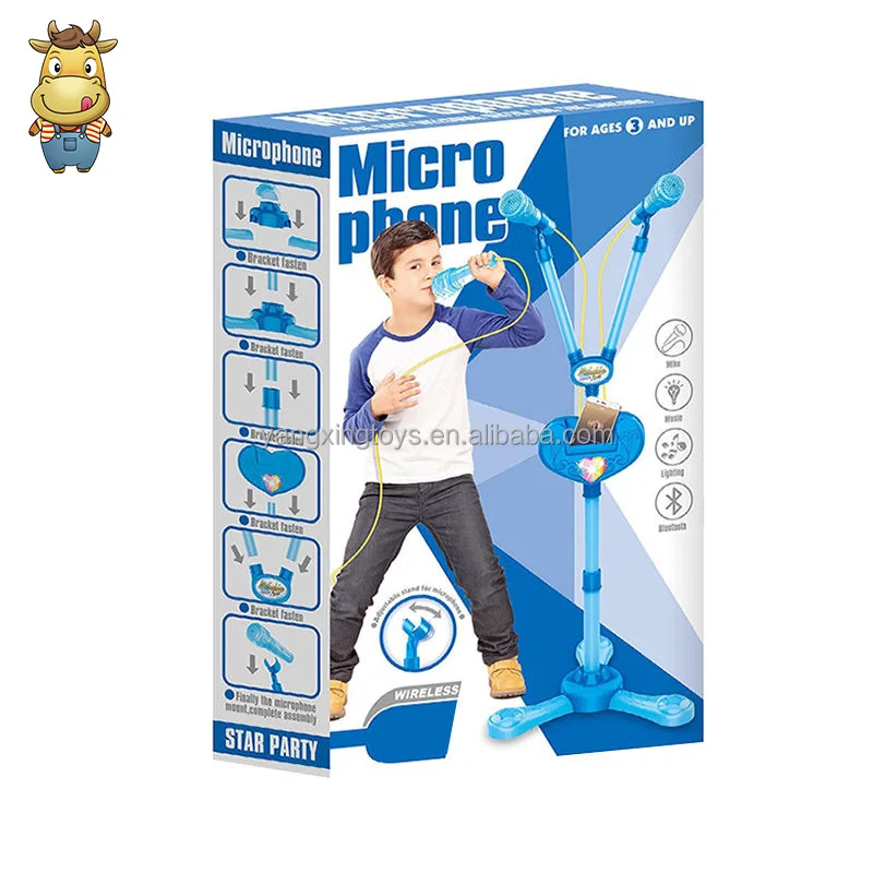 Children Bluetooth Karaoke Stand with Lights Effect Double Microphone Musical Toy Instrument Machine Sing Player