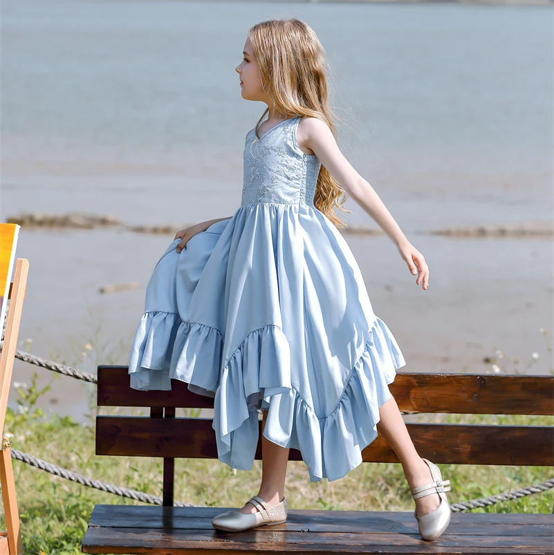 Wholesale Dance Fancy Ball Gown Girls Floral Casual Birthday Wedding Princess Ruffles Flower Girl Dress Cute Fashion Luxury