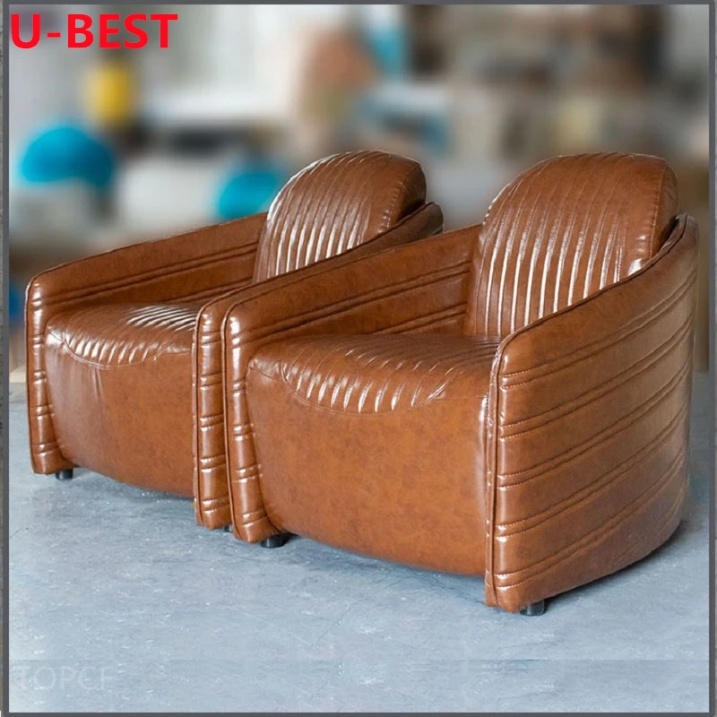 U-Best  Classic European Vintage Distressed Leather Home Living Room Leather Chair Leisure High Back Tiger Chair