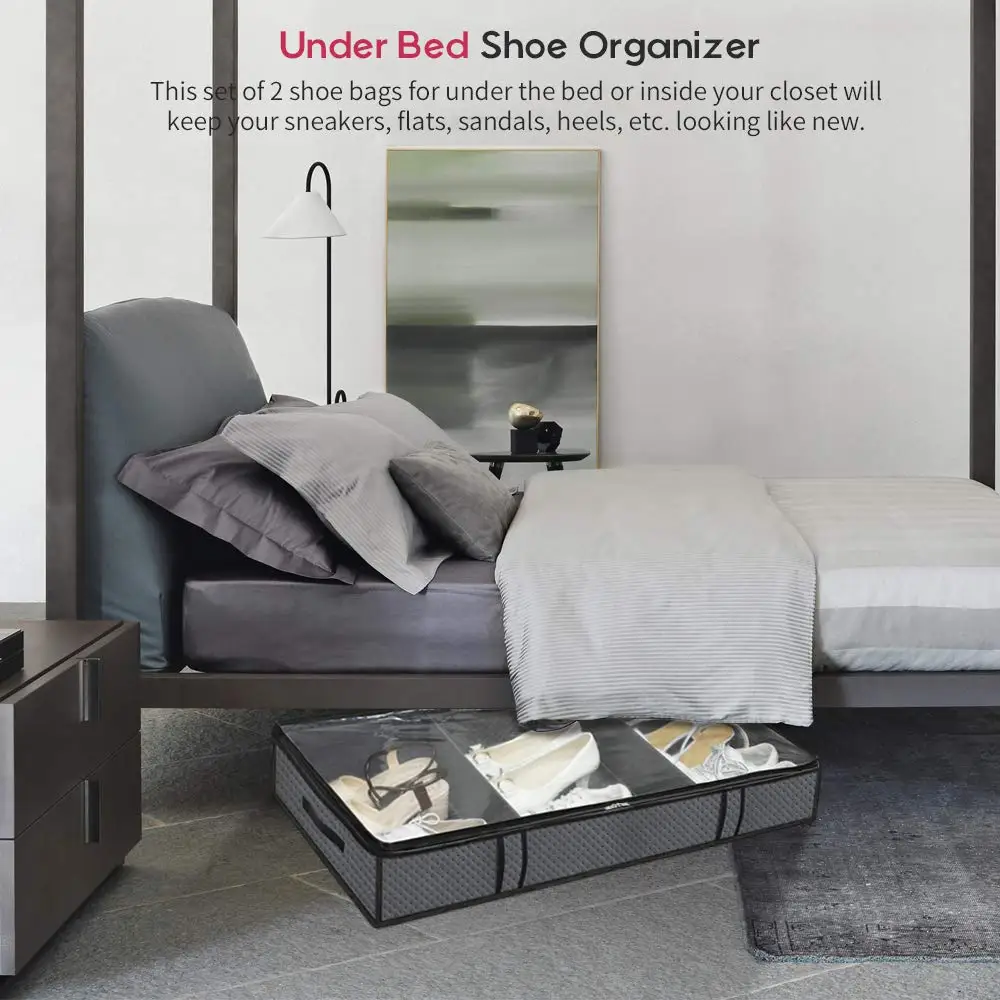 Foldable Underbed Clothing Organizers Quilt Clothes Zipper Clear Windows underbed Storage bag