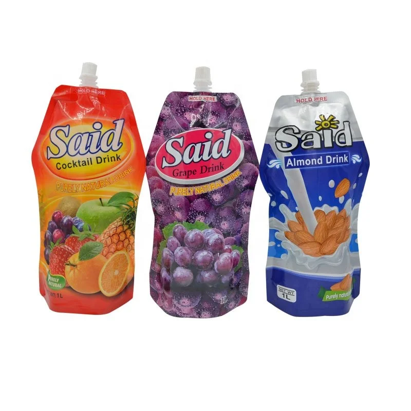 Custom Plastic juice packaging , Liquid juice spout pouch , Eco friendly food packaging for juice