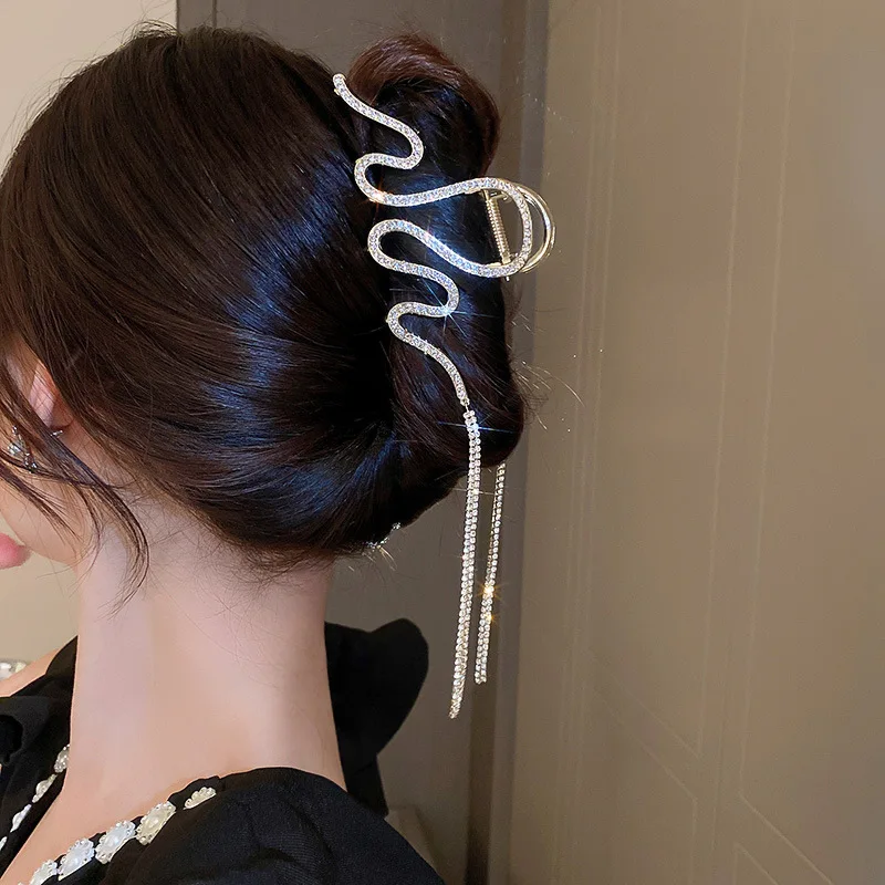 fashion quality snake shape claw crystal wedding hair clip