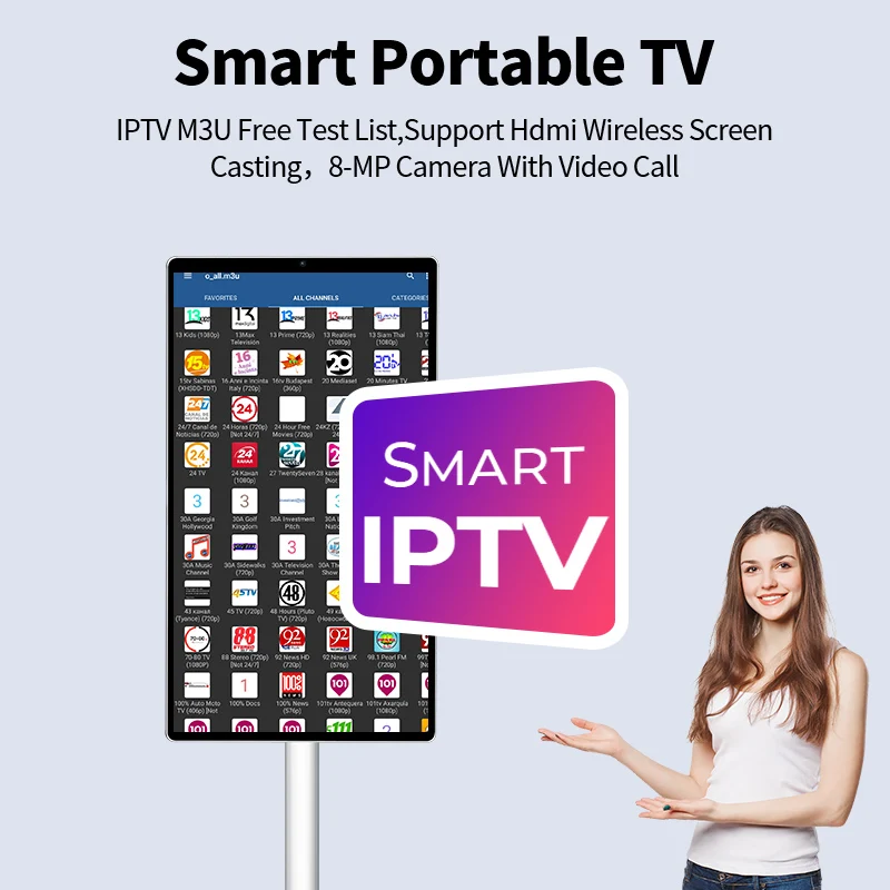 Portable 22 Inch Moving Smart Touch Screen With Camera Monitor Displays Stand By Me With Camera