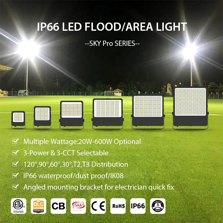 5years Warranty IP66 Outdoor LED Light 80W 150W 300W CCT Switchable Stadium Football High Lumen LED Flood Lights