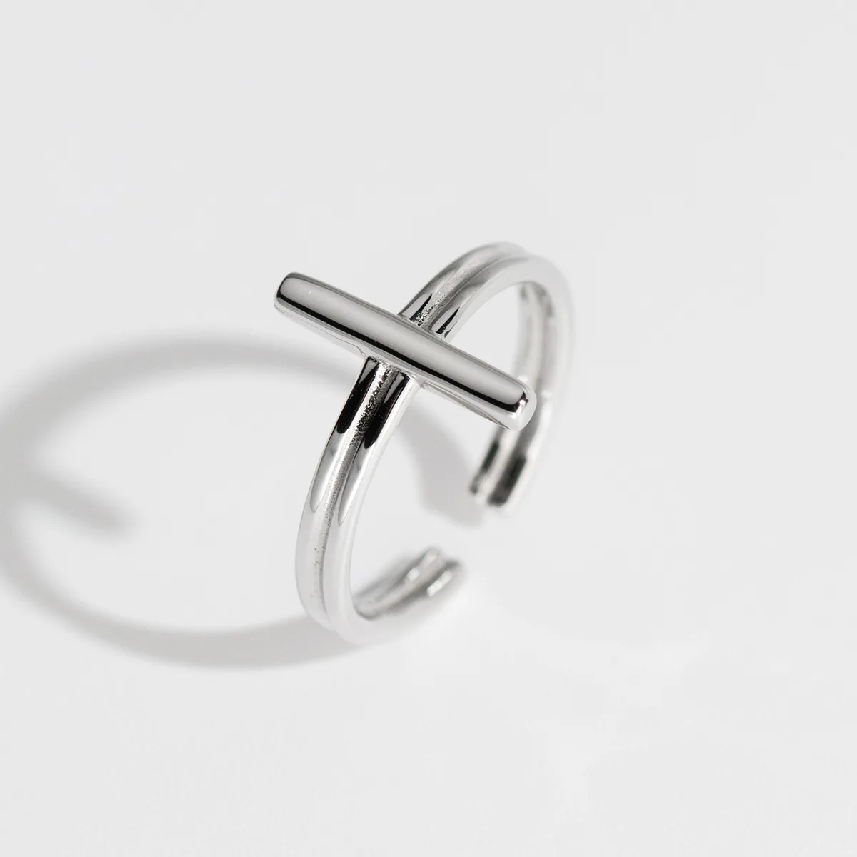 New Korean Style Fashion Jewelry Hip Hop Cross Minimalist Geometric Plain S925 Sterling Sliver Women Casual Open Rings