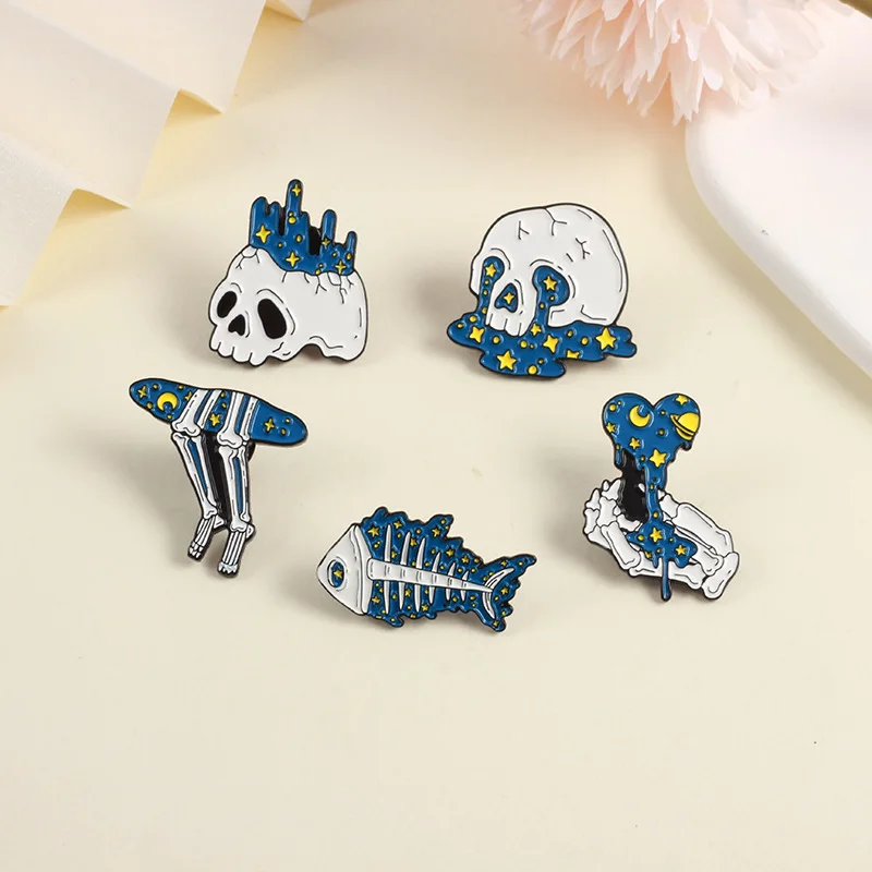 Fashion trend Blue Star Moon Planet Universe skeleton series emblem Universe in the palm brooch pins (1600617739822)
