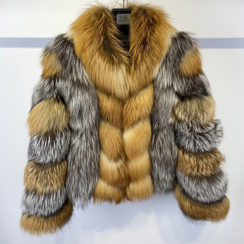 2023 Winter Warm Stand Collar Natural Fox Fur Jacket Women High Quality Long Sleeve Fox Fur Coat Ladies Streetwear