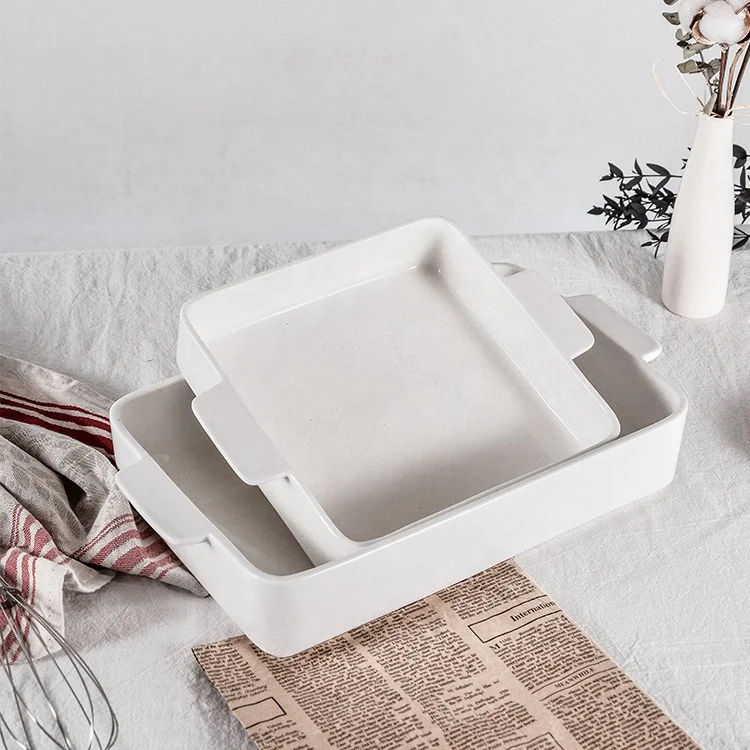 2 piece rectangular ceramic bakeware set color stoneware baking dish tray