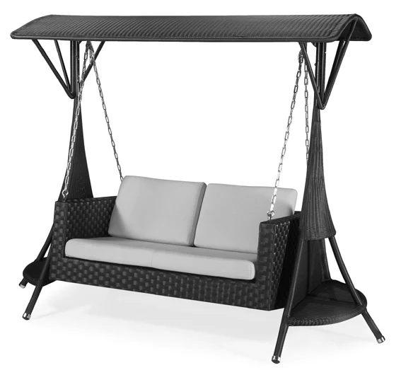 leisure outdoor swing chair hanging aluminum adult rattan double seater anti-uv patio swings chair for villa beach backyard