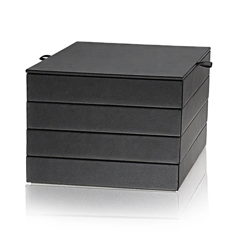 
Retail Black Leather Stackable Jewelry Packaging Tray With Lid 