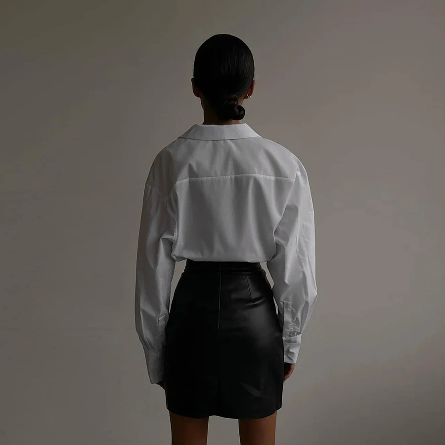 Nibber K21J07047 Custom Clothing Pu Faux Leather Skinny High Waist Bottom Straight Casual High Street Women Skirt