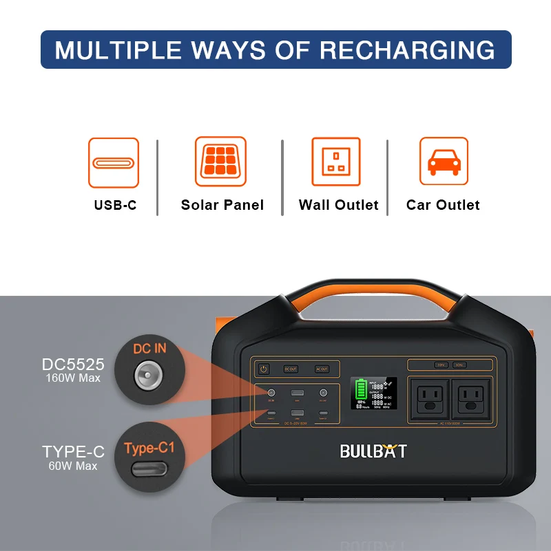 Bullbat Ready To Ship free shipping  Portable Backup Generator 500w 1000w 800w Solar Charging Power Station Lithium Battery Pack