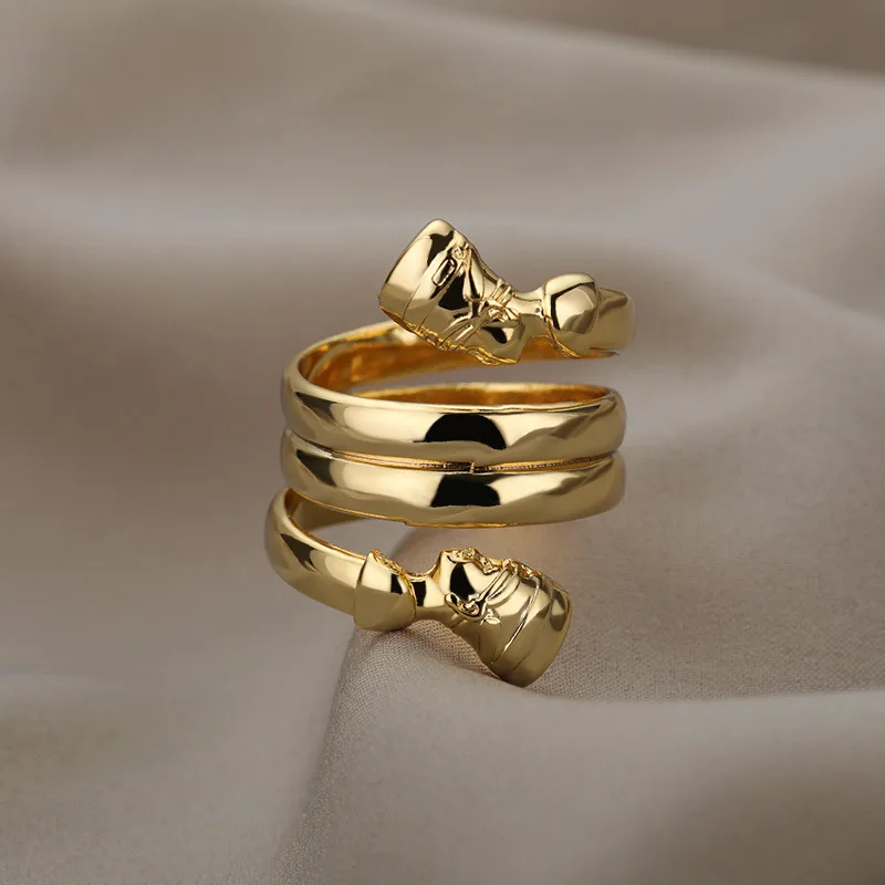 New Indian Double headed Multilayer Ring for Men and Women Couple Ring Retro Egyptian Style 18k Gold Plated Ring