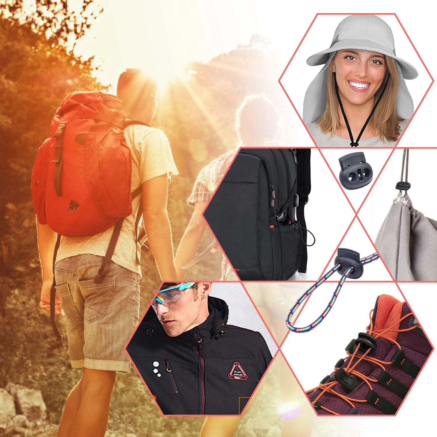 500pcs 5mm Hole Plastic Cord Lock Stopper Spring Toggle Clip Paracord Rope Shoelace Bags Sportswear Apparel DIY Accessories