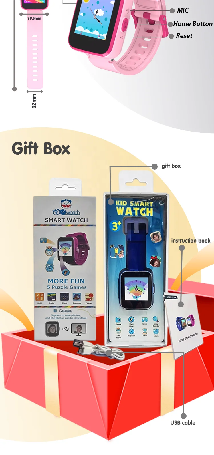 CE ROHS Cert. Children Smart Watch With Education Games Music Video Player Alarm Clock Spesial For Kids Boys Girls