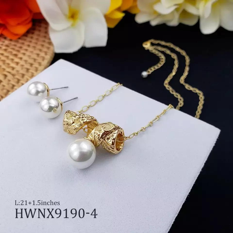 Hot Hawaiian Jewelry Set Pattern Pink Shell Pearl Studs Earrings Necklace Sets Wholesale Colorful Abalone Pearls Samoan Jewelry