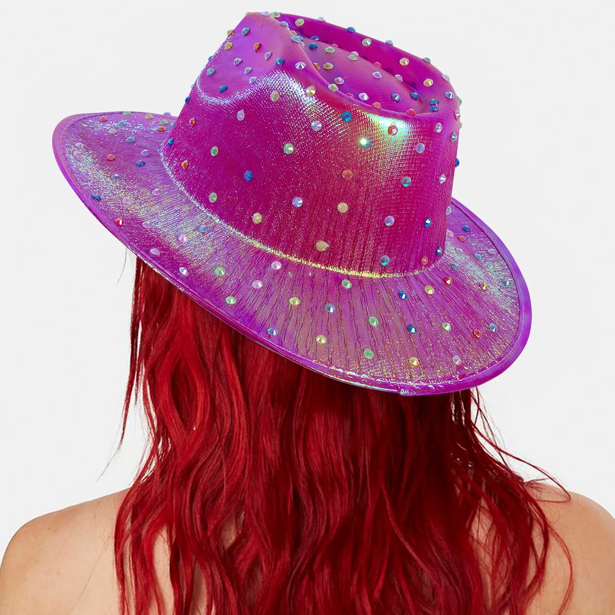 2024 New Style Fashionable Halloween Party Diamond Colorful Cowboy Western Jazz Hat Laser reflective Music Rave Magic Bucket Hat