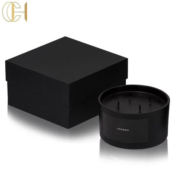 C&H Wholesale Black Soy Wax Candle Customized Labels Elegant Gift Box Four Cotton Wicks Home Aroma Decoration Glass Candles