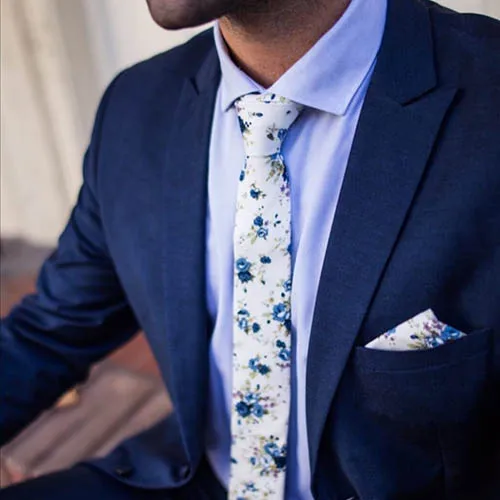 Novelty Floral Cotton Tiebowtie Handkerchief Flower Lapel Pin Gift Set for Men Premium Quality Necktie