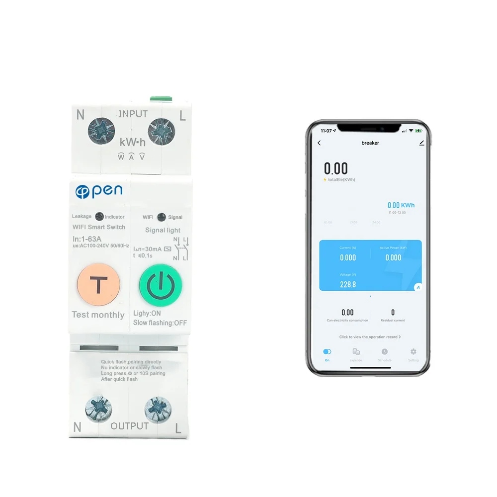 Open Electric RTS 1P+N 2P Tuya WiFi Smart Circuit Breaker Energy Power kWh Meter Timer  Relay Switch With Leakage Protection