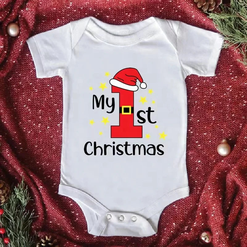 3 6 12 18 24 Month 2022 Infant Cloth Merry Xmas My 1st Bodysuit Baby Clothes First Baby Christmas Jumper 100% Cotton Baby Onesie