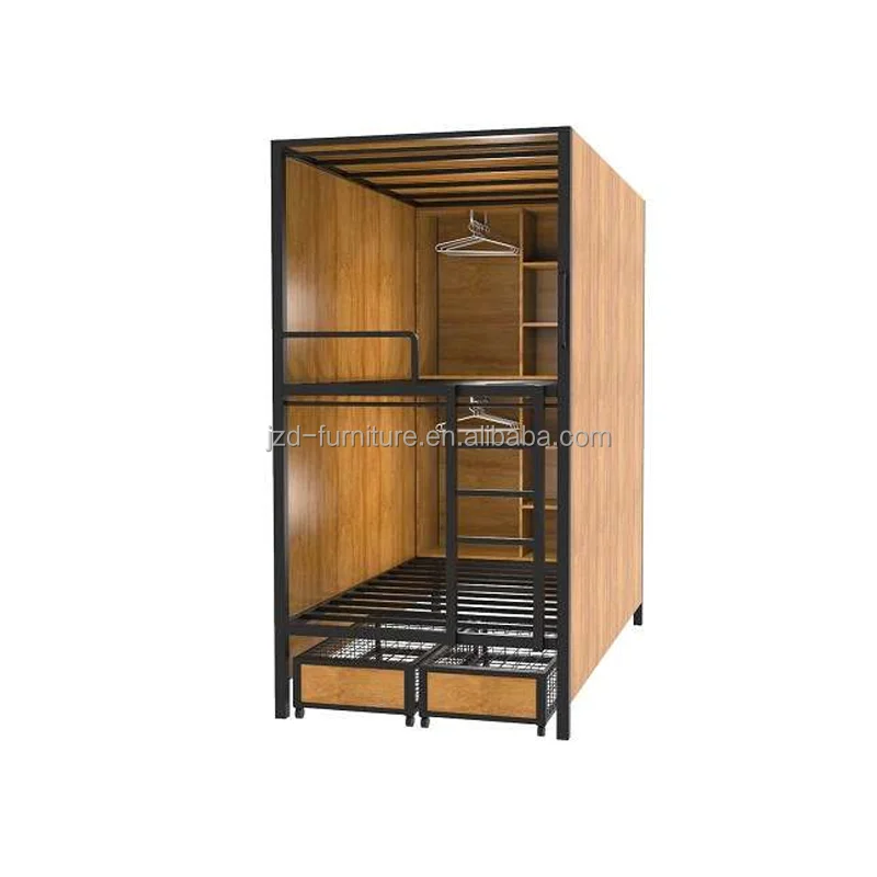 Manufacture Supply Five Star Hotel Beds Custom Color Metal Frame Wood Walls Sleeping Capsule With Storage Under Bed