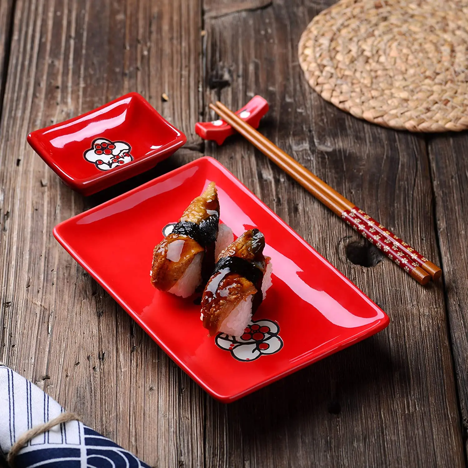 Porcelain Sushi Sets Sushi Making Set 2 Sushi Plates 2 Dip Bowls 2 Sticks Stands DIY Dishwasher Safe
