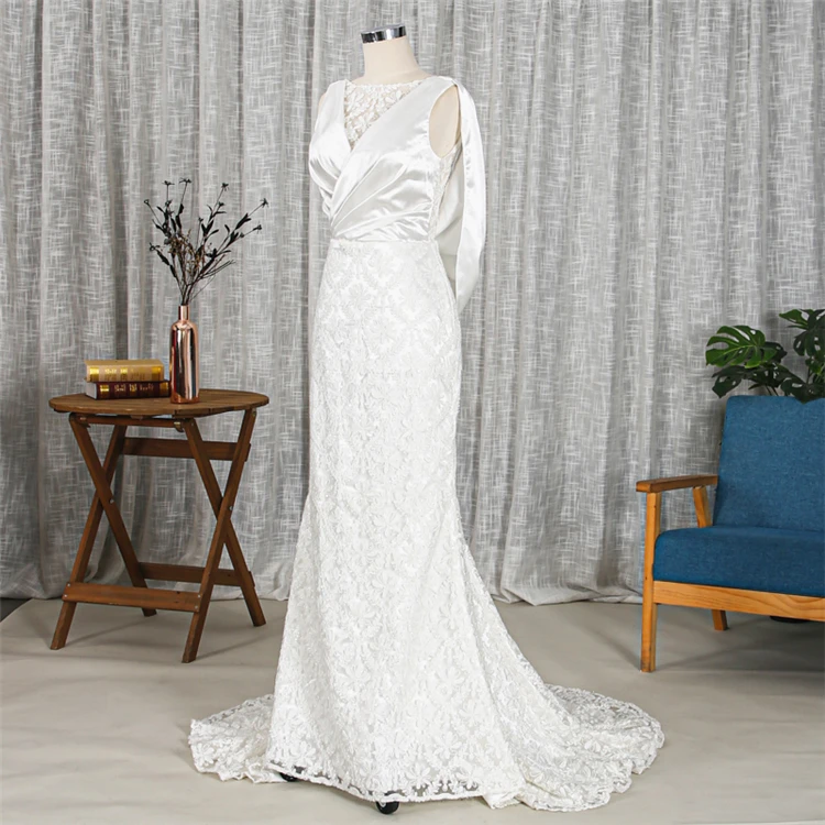 
High quality vintage lace backless mermaid bride wedding diress with sweep train 