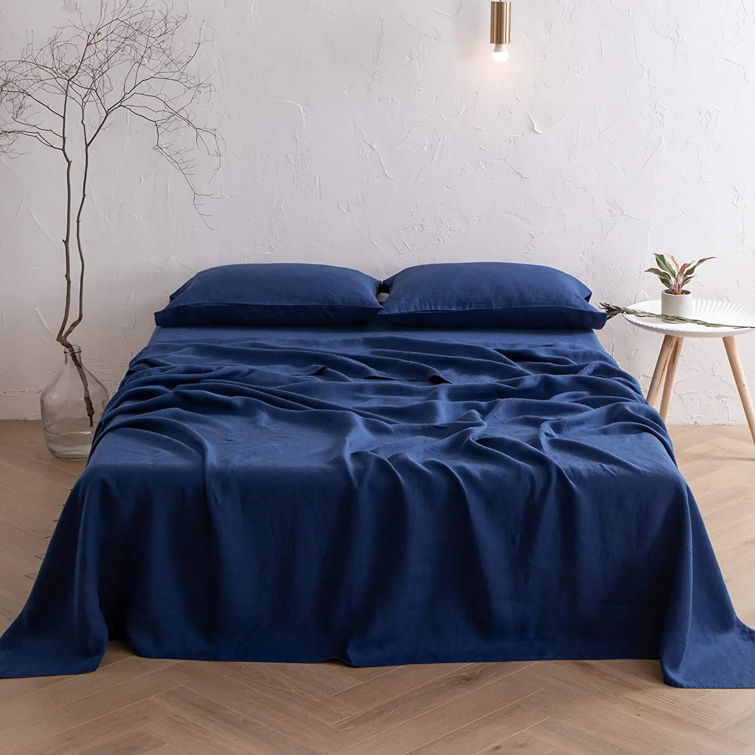 solid color 4pcs 100% hemp bed linen sheet set, bedding set